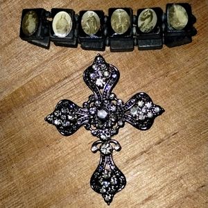 Old religious bundle~Silver and Marcasites cross brooch and religious br…